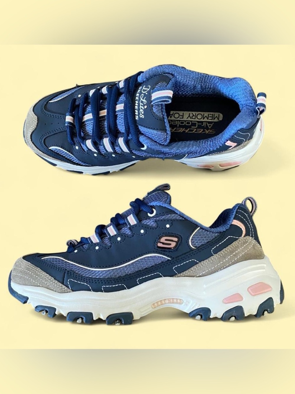 Skechers Navy and Light Pink D'Lites Athletic Sneakers